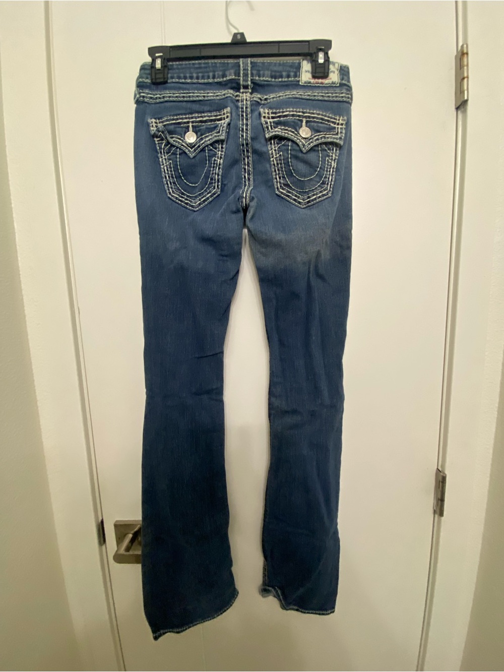 True Religion Dark Blue Flare Jeans with Contrast Stitching - Picture 3 of 4
